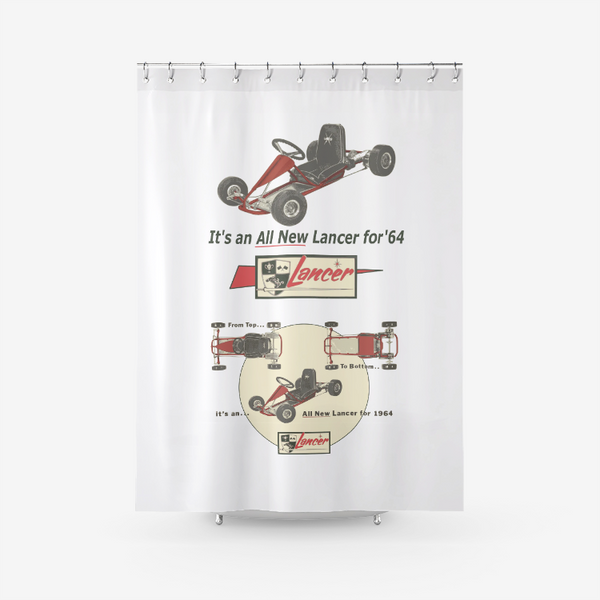 Vintage Karting Lancer Go Kart All New for '64 Textured Fabric Shower Curtain Printed Bathroom Curtains
