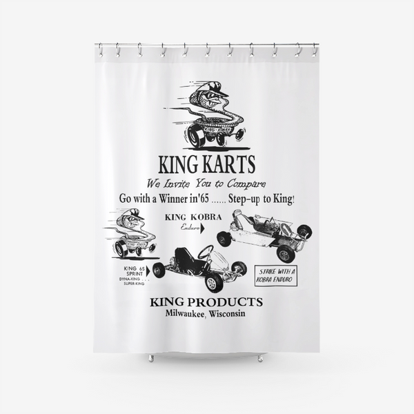 Vintage Karting 1965 King Karts Textured Fabric Shower Curtain Printed Bathroom Curtains
