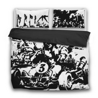 Vintage Karting Sketch Black & White 3 Piece Bedding Sets
