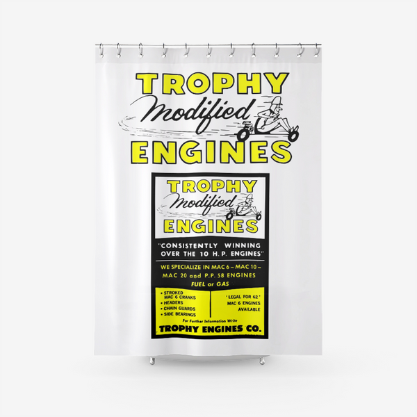 Vintage Karting Trophy Modified McColluch Kart Racing Engines Textured Fabric Shower Curtain