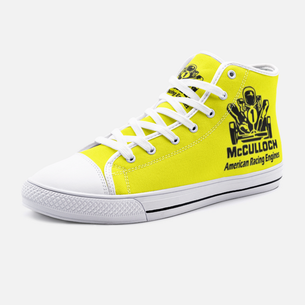 Vintage Karting McCulloch American Racing Engines Yellow Unisex High Top Canvas Shoes